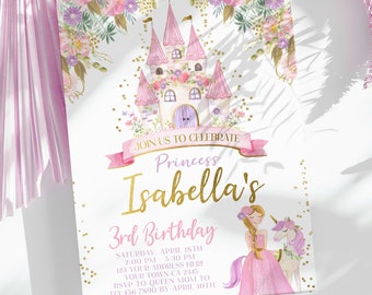 Princess Birthday Invitation, EDITABLE, Royal Birthday Invitation, Castle Birthday Party, Any age, EDIT YOURSELF Digital, Instant Download