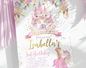 Bearbeitbare Prinzessin Schloss Geburtstagseinladung (Digitaler Download)
