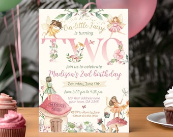 Editable Fairy 2nd Birthday Invitation: Fall Fairytale Party, Floral Fairy Garden Second Birthday Invite, Corjl Template, Instant Download