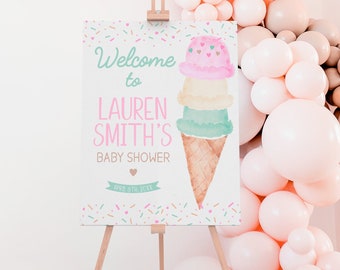 EDITABLE Ice Cream Baby Shower Welcome Sign Baby Sprinkle Decorations Sundae Sign Girl Baby Shower Scoop of Fun INSTANT DOWNLOAD