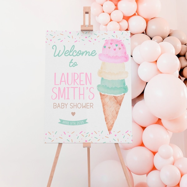 EDITABLE Ice Cream Baby Shower Welcome Sign Baby Sprinkle Decorations Sundae Sign Girl Baby Shower Scoop of Fun INSTANT DOWNLOAD