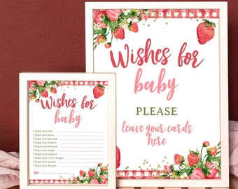 Strawberry Baby Shower Wishes For Baby, Editable, Some One Berry Sweet Is On The Way, Girl Baby Shower,Strawberry Baby Sprinkle, Baby Wishes