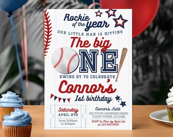 Baseball First Birthday Invitation, EDITABLE, Baseball Birthday Invitation. Baseball Birthday Party Invite. Sports Birthday Party Invitation