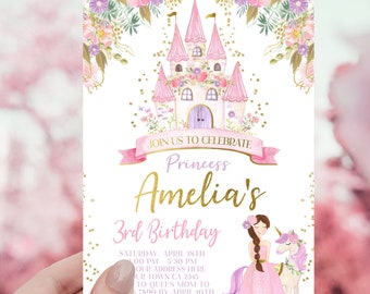 Princess Birthday Invitation, EDITABLE, Royal Birthday Invitation, Castle Birthday Party, Any age, EDIT YOURSELF Digital, Instant Download