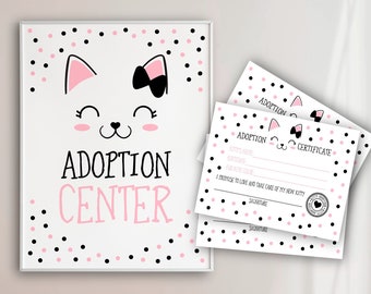 Kitten Adoption Party, Pet Adoption Party, Sign and adoption certificate, Kitty cat Adoption Party, INSTANT DOWNLOAD