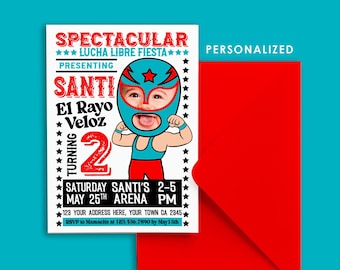 Lucha Libre Invitation with Photo, Personalized for Any Age, Cinco de Mayo Birthday Invitation, Fiesta Invitation, Luchador Invitation