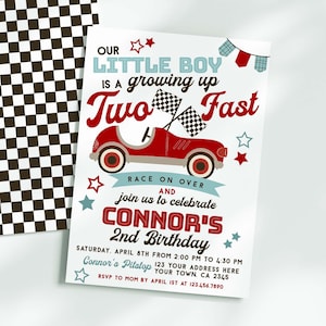 Race Car Second Birthday Party Invitation EDITABLE, Growing Up Two Fast, Racing Car Party Racing Party Decorations Racing Car Birthday Party