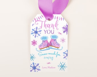 Ice Skating Birthday Thank You Tags, Editable Winter Wonderland Favor Tags, Snowflake Birthday Party Favors, Printable, Instant Download