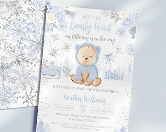 Winter Wonderland Baby Shower Invitation, Editable Teddy Bear Baby Sprinkle Party Invite, We Can Bearly Wait Theme, Instant Download