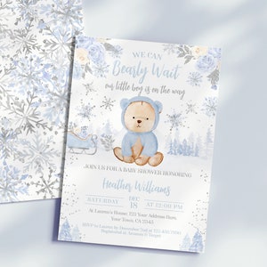 Winter Wonderland Baby Shower Invitation, Editable Teddy Bear Baby Sprinkle Party Invite, We Can Bearly Wait Theme, Instant Download