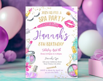 Glam Spa Birthday Party Invitation, Editable Glitz Invite (Digital Item)
