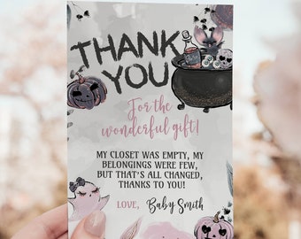 Fête d'Halloween Carte de remerciement MODIFIABLE Boo Day Spooky Babe Halloween Anniversaire Merci Note Ghost Digital Spooky One Two Spooky Party