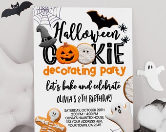 Halloween Cookie Decorating Birthday Party Invitation Pumpkin Spooky Ghost Cookie Editable Digital Invitation Instant Download HKD