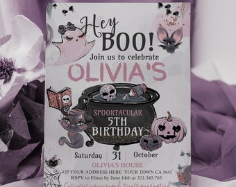 Hey Boo Invitation Halloween Birthday Party EDITABLE Little Boo Birthday Ghost Digital Invitation Pumpkin Invitation INSTANT DOWNLOAD