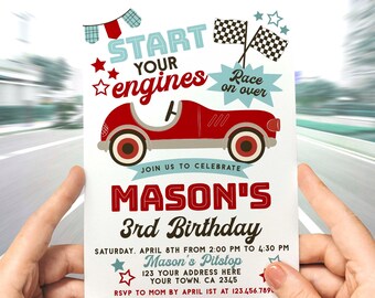 Race Car Birthday Invitation, Editable Racing Party (Digital)