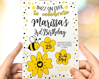 Bee Birthday Invitation, Editable, Honey Bee Invitation, Bee Birthday Party, Sunflower Bee Invitation, Beeday Invitation, Instant Download