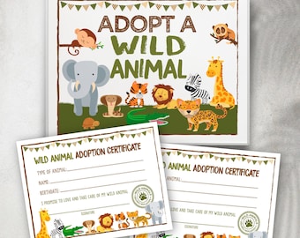 Adopt a Wild Animal, Safari Birthday Party, Safari Sign, Pet Adoption Party, Jungle Birthday Party, Pet Adoption Party, Instant download