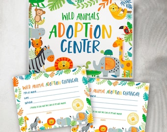 Safari Animal Adoption Party Printable Sign, Certificate (Instant Download)