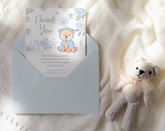 Baby Shower Bear Thank You Cards, Winter Wonderland Baby Shower Decoration, We Can Bearly Wait Thank You Notes, Editable in Corjl