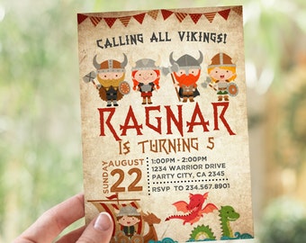 Viking Birthday Invitation, EDITABLE Dragon Birthday Invitation, Dragon Party, Viking Ship Invitation, INSTANT DOWNLOAD