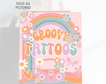 Groovy Tattoos Station Sign Groovy ONE Party TWO Groovy Activity Daisy Birthday Decoration Hippie Rainbow Party Digital Instant Download GR1