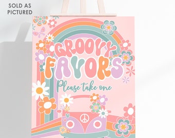 Groovy Party Favors Sign Groovy ONE Party TWO Groovy Activity Daisy Birthday Decoration Hippie Rainbow Party Digital Instant Download GR1