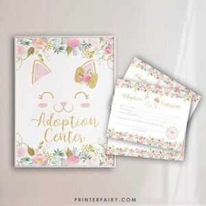 Floral Kitty Adoption Party, Pet Adoption Party, Sign and adoption certificate, Kitty cat Adoption Party, INSTANT DOWNLOAD