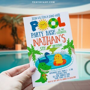 Dinosaur Pool Party Invitation, Dinosaur Birthday Party, T-Rex Invitation, Dinosaur Invitation, EDIT YOURSELF Digital Invitation