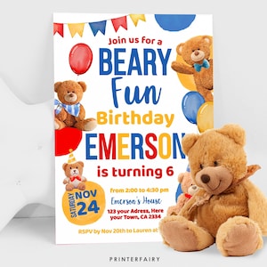Bear Birthday Party Invitation Editable Beary Fun Birthday Bear Workshop Party Invite Teddy Bear Invitation Printable Build a Bear