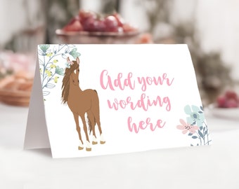 Floral Horse Food Tents, Editable Birthday Party Decor (Digital Download)