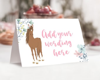 Floral Horse Birthday Food Tents, EDITABLE, Pony Birthday, Cowgirl Party, Horse Birthday Party Invitation, Instant Download