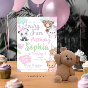 Bear Birthday Invitation, Editable, Bear-y Fun Birthday, Bears Party Invitation, Cute Bear, Teddy Bear Invitation, Printable Invite for girl