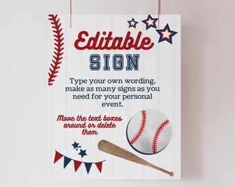 Baseball Birthday EDITABLE Sign, Baseball Birthday Sign, Baseball Birthday Party Poster, Sports Birthday Party Invitation, Printable