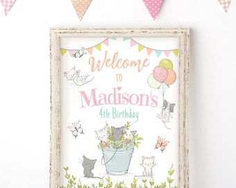 Kitty Cat Birthday Welcome Sign, Editable, Kitten Garden Birthday Party Sign, Printable Cat Welcome Sign, Are you Kitten Me Right Meow