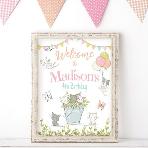 Letrero de bienvenida de cumpleaños de gatito, editable, letrero de fiesta de cumpleaños de gatito en el jardín, letrero de bienvenida de gato imprimible, ¿Tienes razón, gatito?