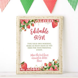 Strawberry Baby Shower Party Sign, Editable, Some One Berry Sweet Is On The Way, Girl Baby Shower, Strawberry Baby Sprinkle Welcome Sign