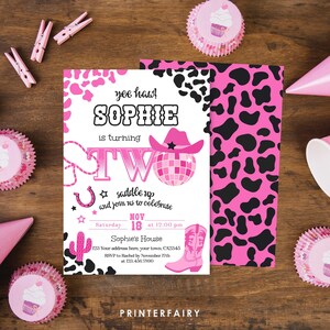 Disco Cowgirl 2nd Birthday Invitation, Editable Disco Party Invite, Digital Cowgirl Celebration, Rhinestone Cowgirl Themes, Instant Download