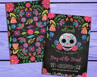Editable Day of the Dead Party Invitation, Dia de los Muertos Fiesta, Halloween Invitation, Sugar Skull Invitation EDIT YOURSELF