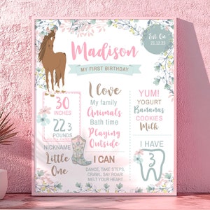 Floral Horse First Birthday Banner, EDITABLE, Pony Birthday, Cowgirl Party, Horse Birthday Party Invitation, Instant Download, Saddle Up