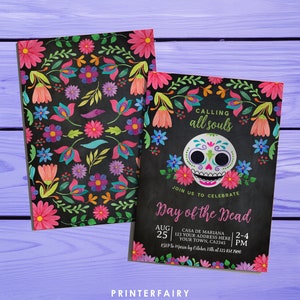 Editable Day of the Dead Party Invitation, Dia de los Muertos Fiesta, Halloween Invitation, Sugar Skull Invitation EDIT YOURSELF