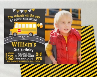 Wheels on the Bus Invitation with picture, EDITABLE, School Bus Invitation, Yellow Bus Invitation, DIGITAL, Instant Download