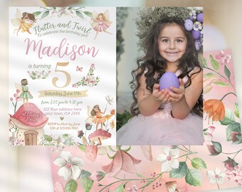 Editable Fairytale Party Birthday Invitation with photo, Whimsical Fall Birthday Invite, Autumn Garden Fairy Floral, Magical Party, INSTANT