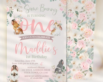 Some Bunny Editable Invitation, 1st Birthday Invitation, Bunny Invitation, Spring Invitation, Some Bunny is One Invitation, INSTANT DOWNLOAD