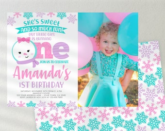 Snowflake First Birthday Invitation with Photo, Winter ONEderland, EDITABLE, Snowman Invitation, EDIT YOURSELF Digital Invite