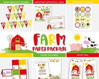 Farm Birthday Decorations, Farm Birthday Party, Barnyard Party decorations, Farm banner, thank you cards, tags, DIGITAL, Instant Download