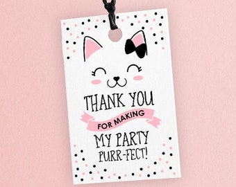 Kitty Cat Danke Tags, rosa und schwarze Gastgeschenke (druckbar, Instant Download)
