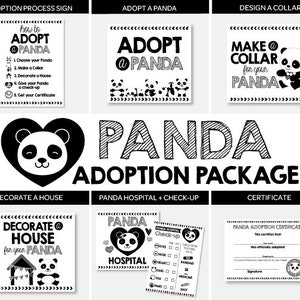 Panda Adoption Full Package, Pet Adoption Party, Panda Birthday Party Printables, Digital files, 7 + 1 printable Signs, INSTANT DOWNLOAD