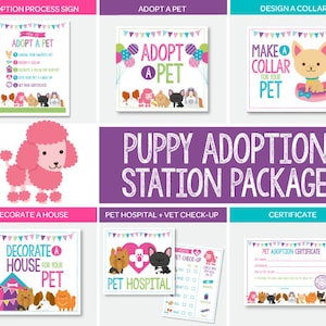 Pet Adoption Station Party Package, Puppy Adoption Party, Puppy birthday, Digital files, 7 1 printable Signs, Instant download image 1