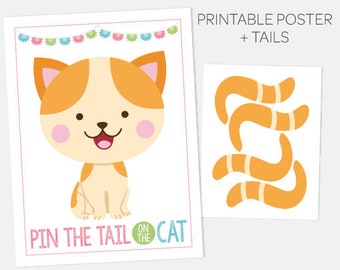 Pin the Tail on the Kitty, Pin the Tail Game, Printable Poster, Cat Party Games, Kitty Birthday Decorations, Printable Digital Sign