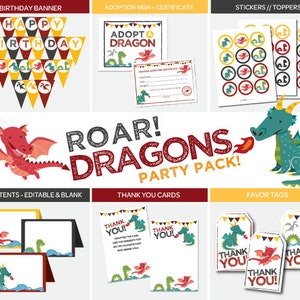 Dragon Party Printable, Dragon Birthday Party, Dragon Birthday Decor, Banner, Tags, Food Tents, Thank You Cards, Toppers, Instant download image 1